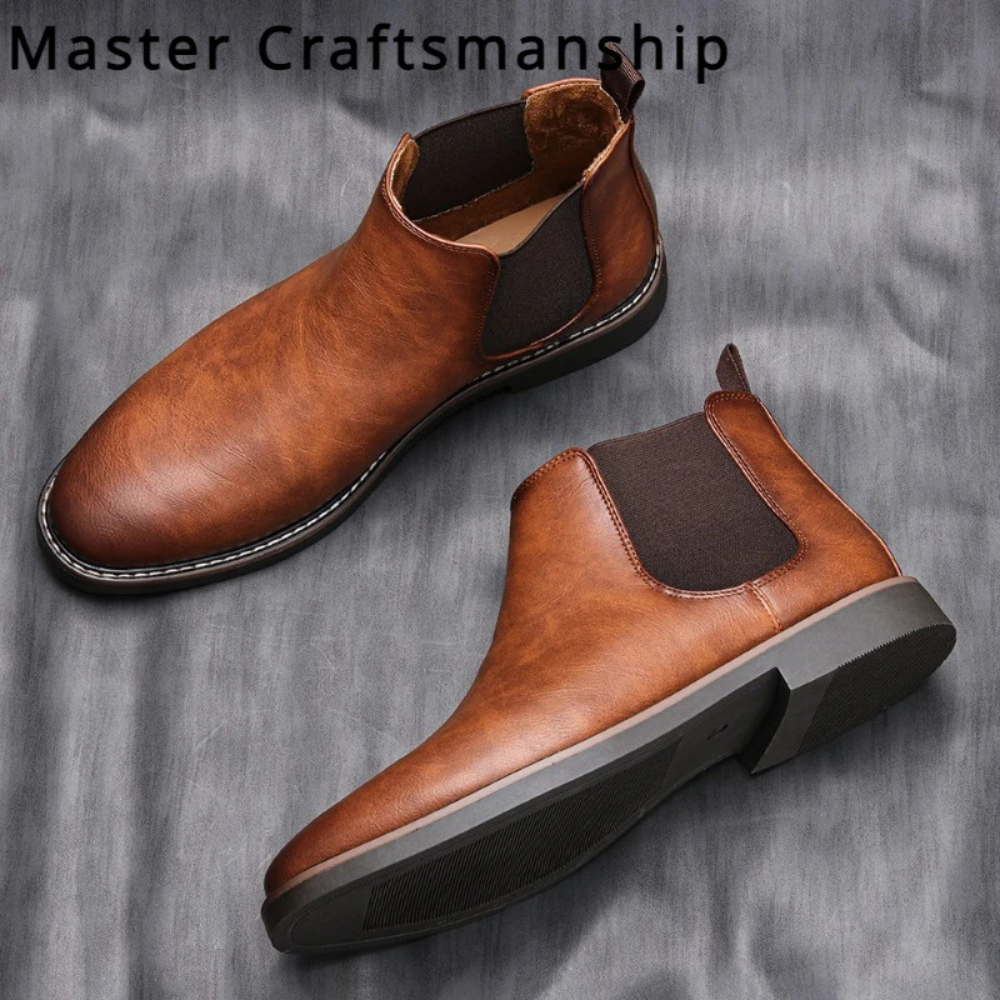 Men’s Elegant Vegan Leather Chelsea Boots with Straps