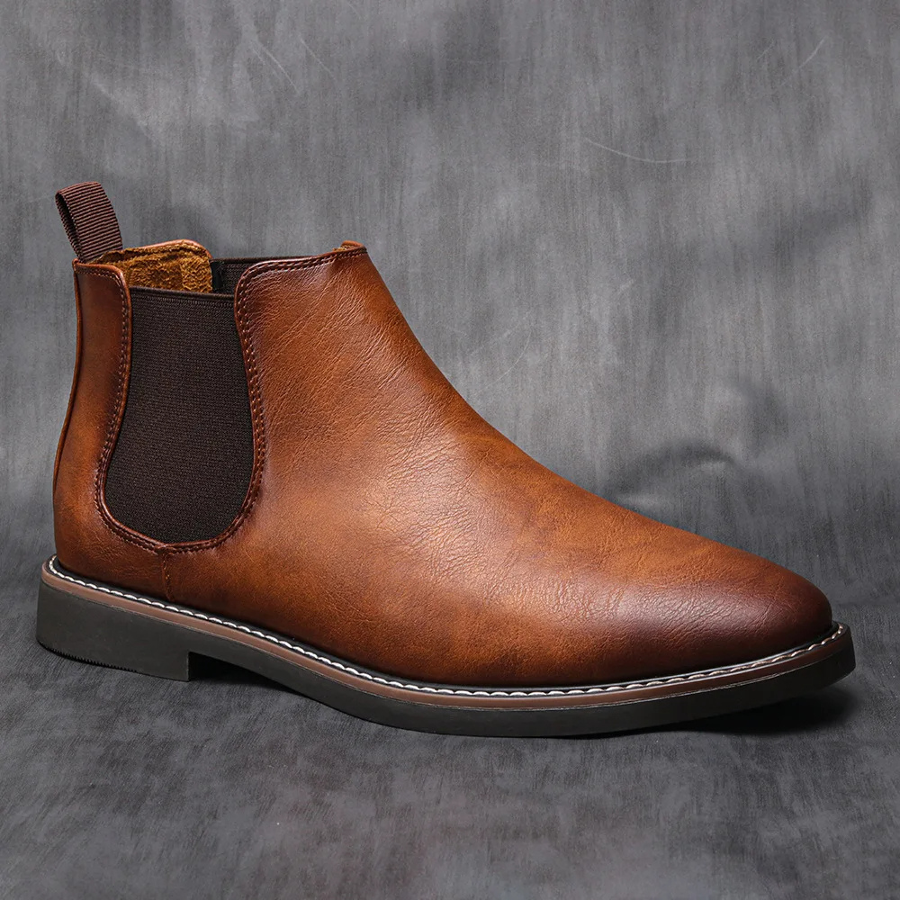 Men’s Elegant Vegan Leather Chelsea Boots with Straps