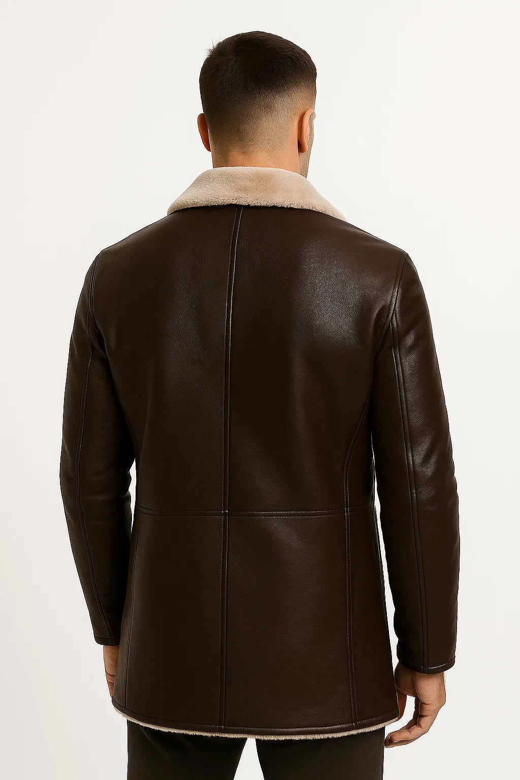 Men’s Longline Faux Leather Jacket with Notch Lapel