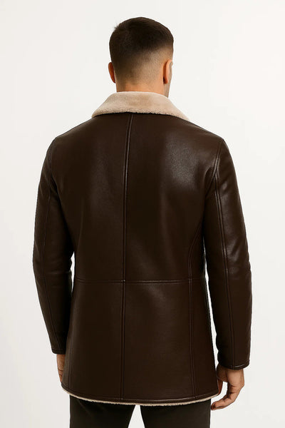 Men’s Longline Faux Leather Jacket with Notch Lapel