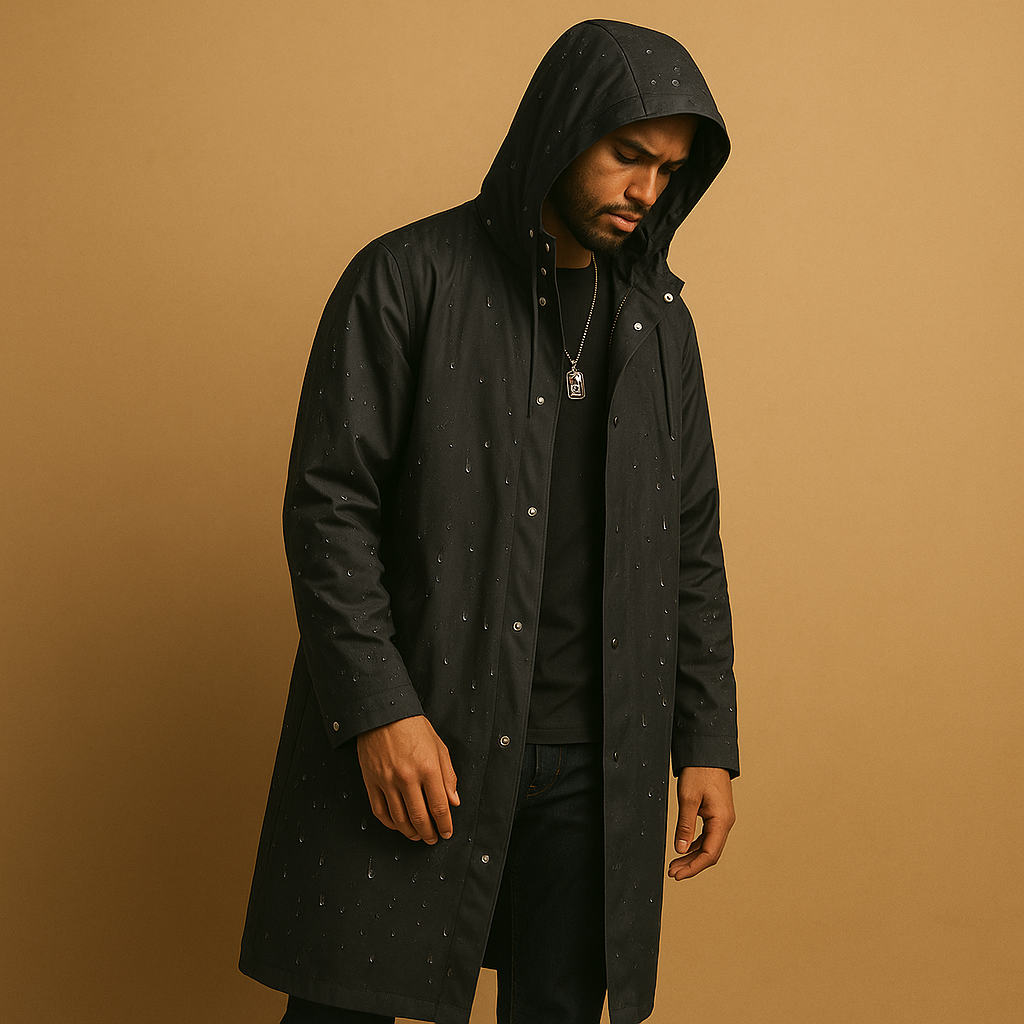 Men's Long Waterproof Raincoat with Hood