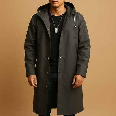 Men's Long Waterproof Raincoat with Hood