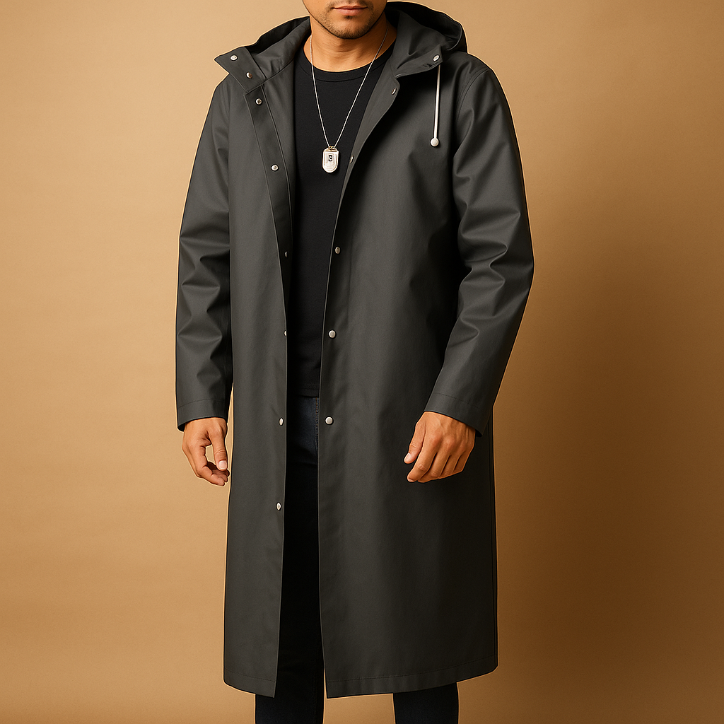 Men's Long Waterproof Raincoat with Hood