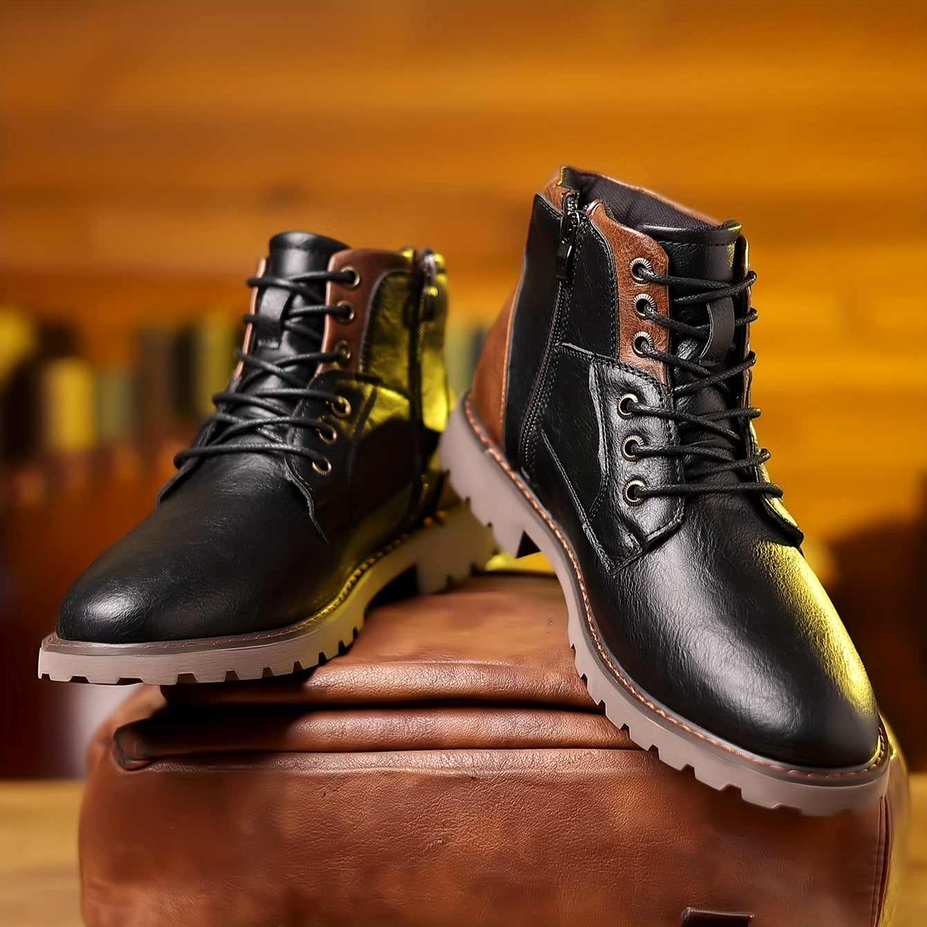 Men’s Leather Ankle Boots with Zipper Closure